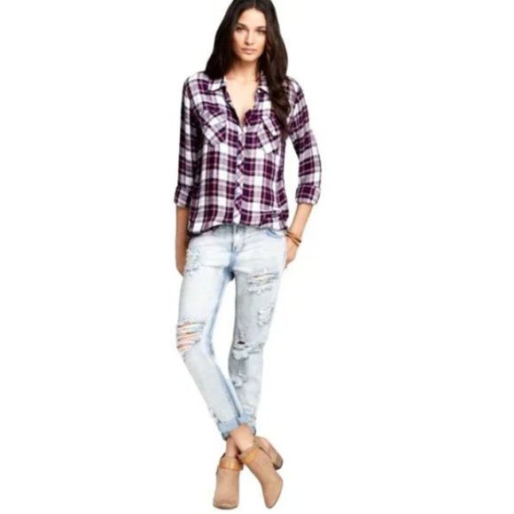 Rails White + Pink + Blue Plaid Flannel Button Down Shirt | S - Picture 6 of 12